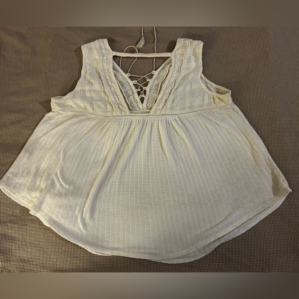 Lucky Brand Cream Sleeveless textured tank Top size 1X knit & woven - Picture 6 of 15
